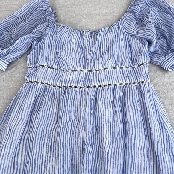 Moon River White & Blue Stripe Puff Sleeve Cottagecore Homemaker Midi Dress Sz M - Picture 5 of 16